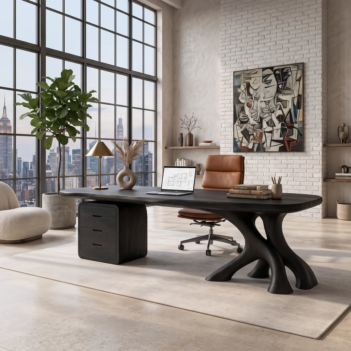 Modern Executive Desk Sculptural Base With Drawers Executive Office