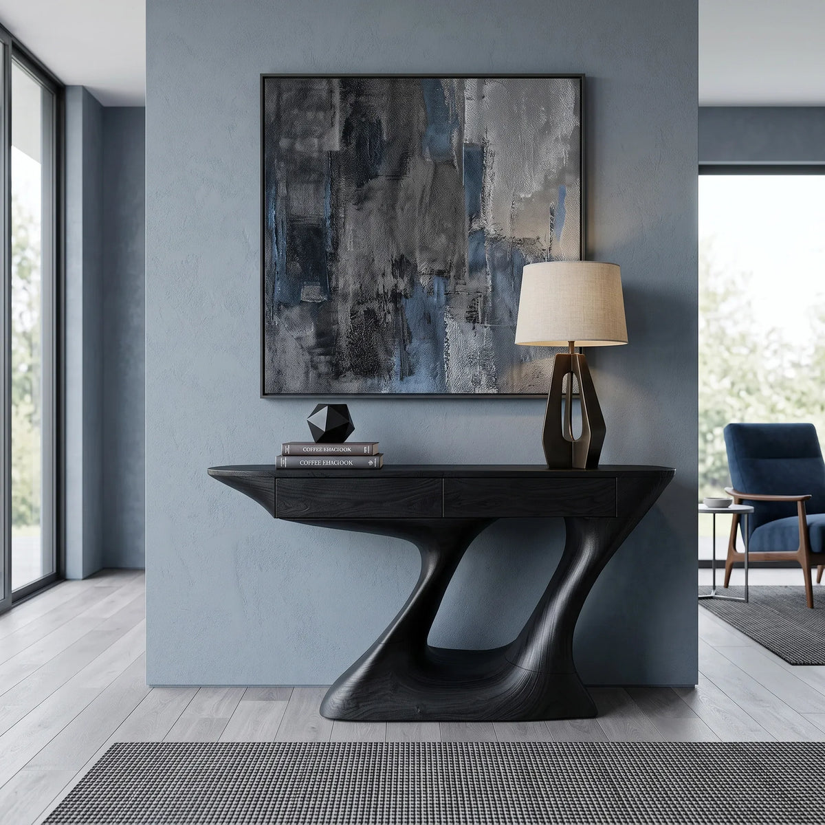Organic Modern Sculptural Console Table With Drawers For Entryway