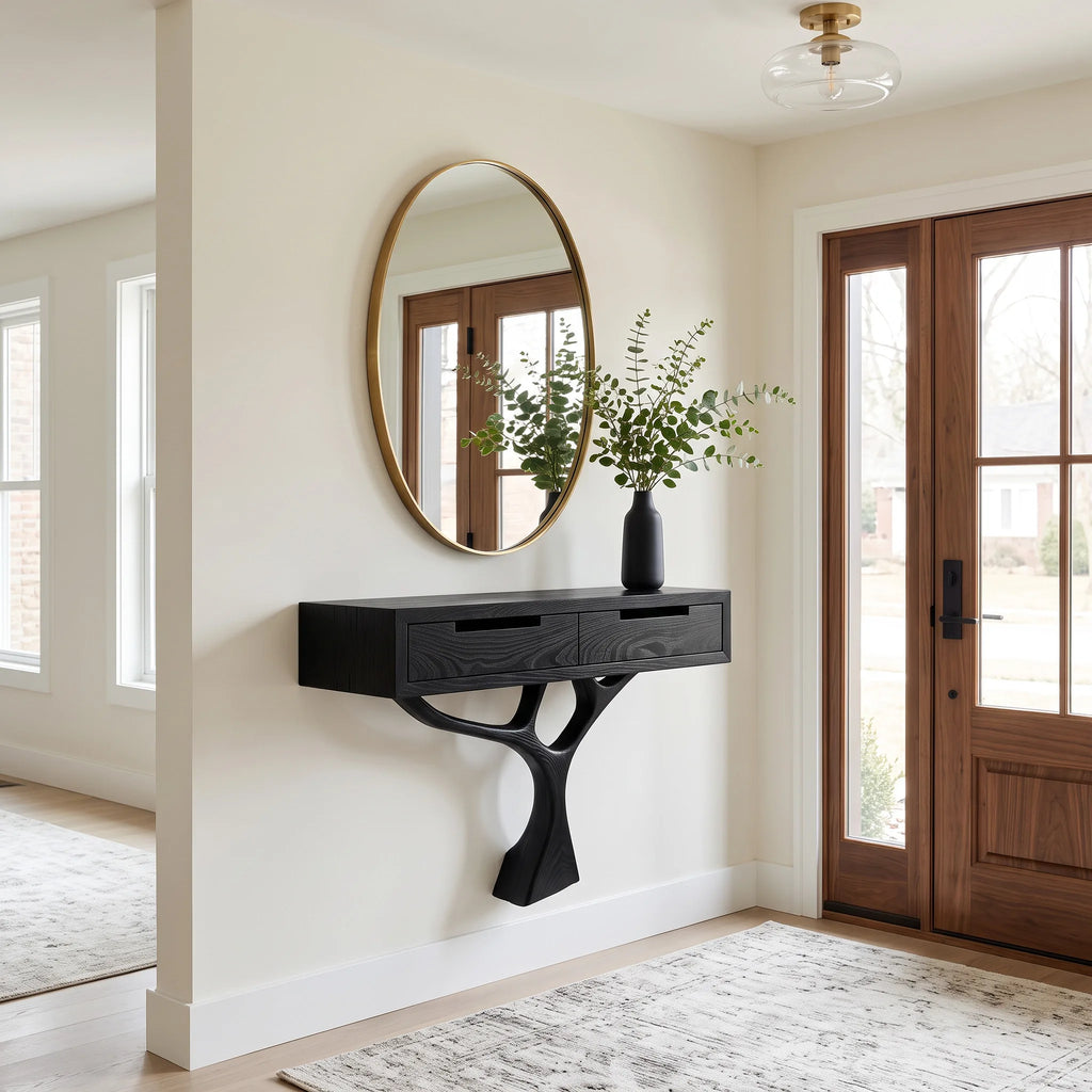 Contemporary Organic Wooden Console Table For Entryway