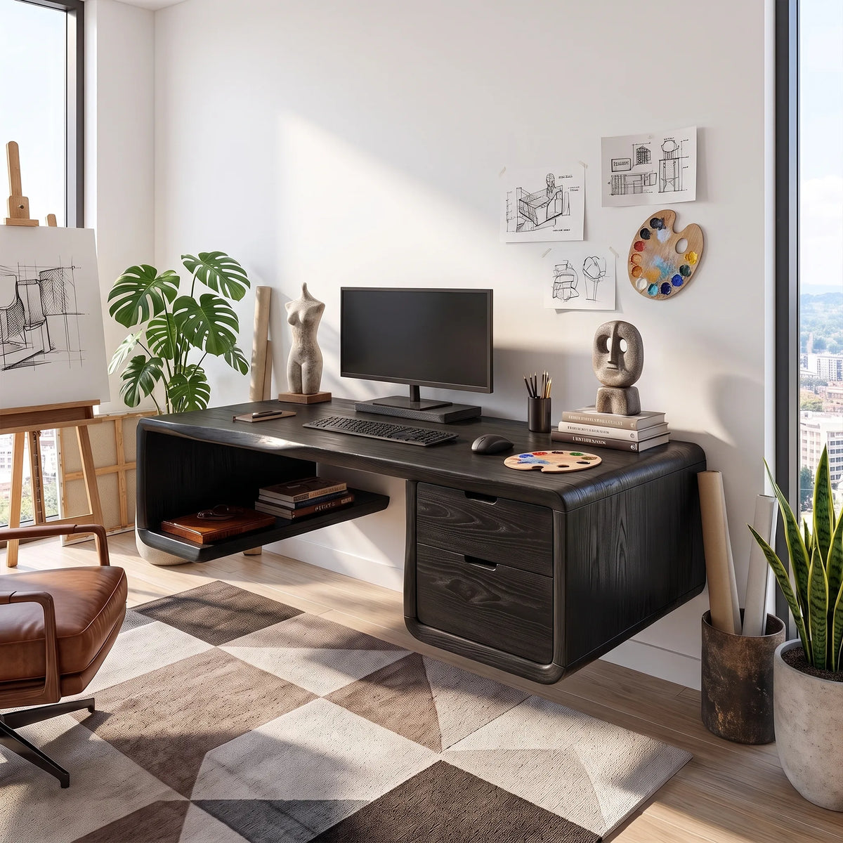 Refined Office Desk Writing Desk Home Office Desk With Three Drawers For Study Room