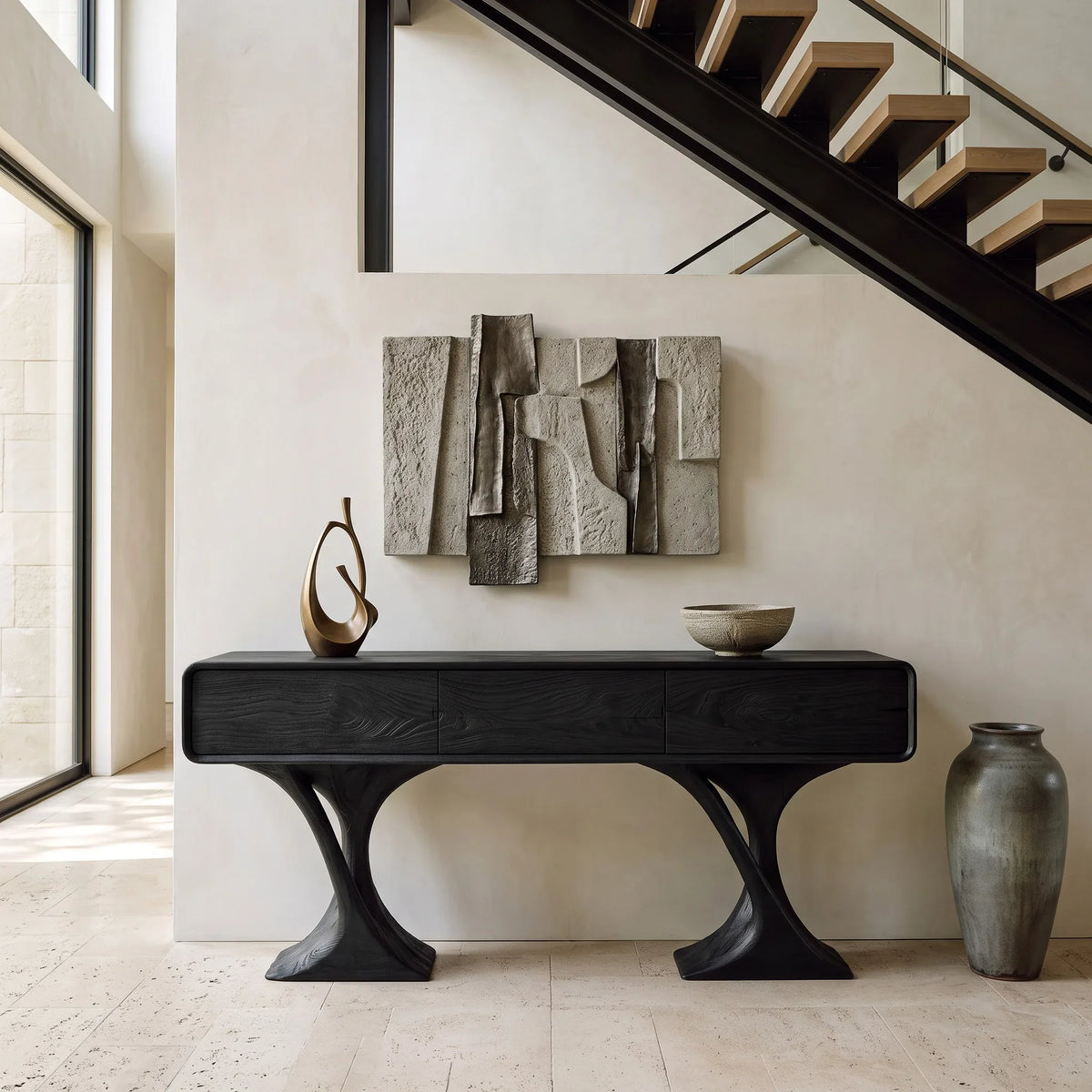 Contemporary Sculptural Drawer Console Table For Living Room