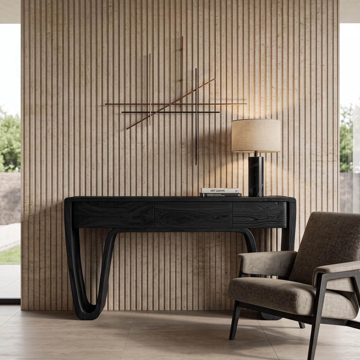 Contemporary Curved Leg Drawer Console Table For Living Room