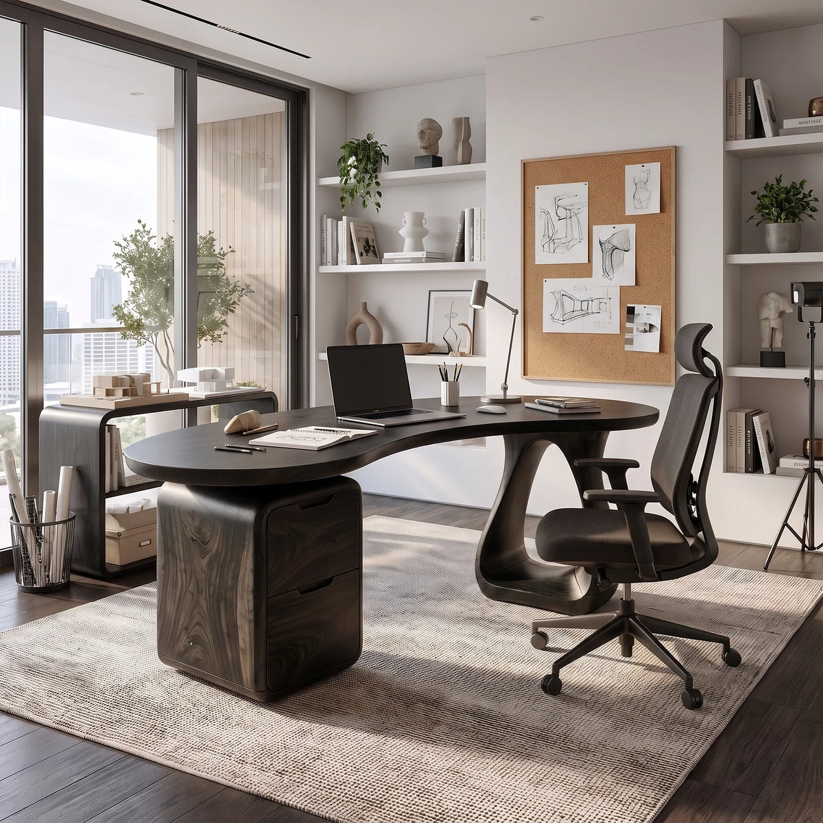 Elegant Office Desk Executive Desk Writing Desk With Rounded Drawers For Executive Office