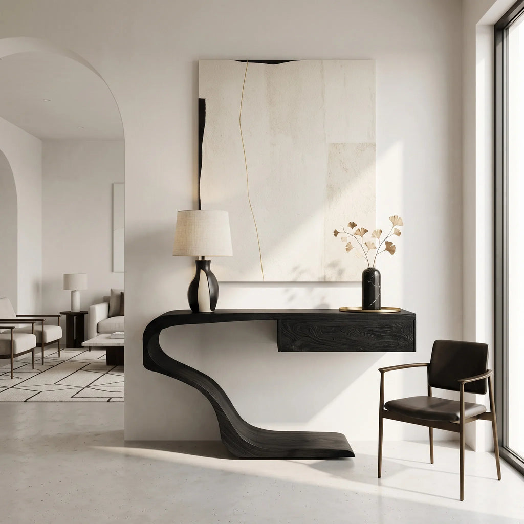 Contemporary Curved Console Table With Drawer For Entryway