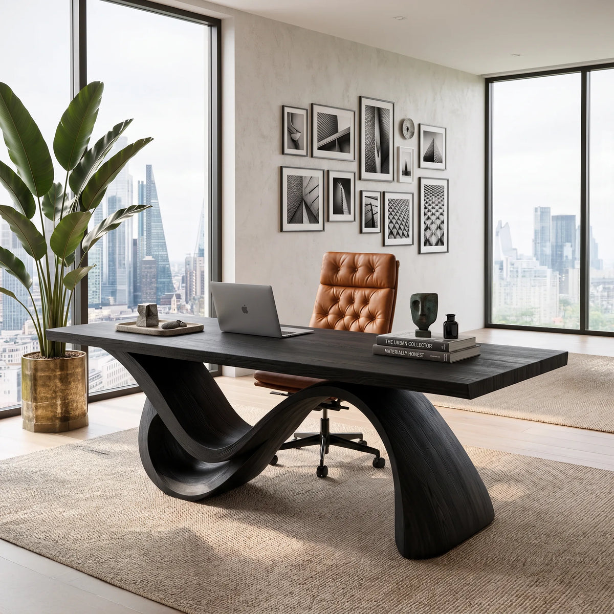Organic Modern Office Desk Sculptural Base For Executive Workspace