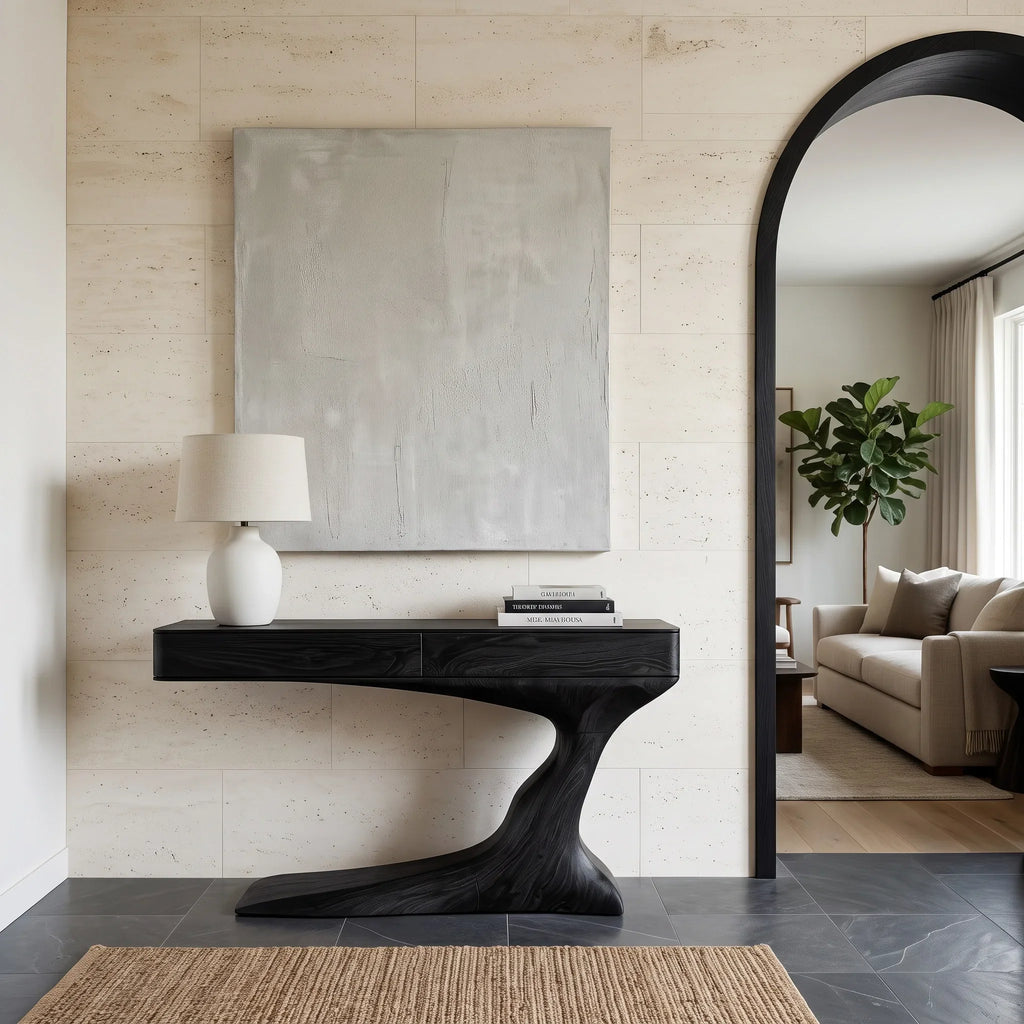 Modern Curved Console Table With Drawers For Entryway