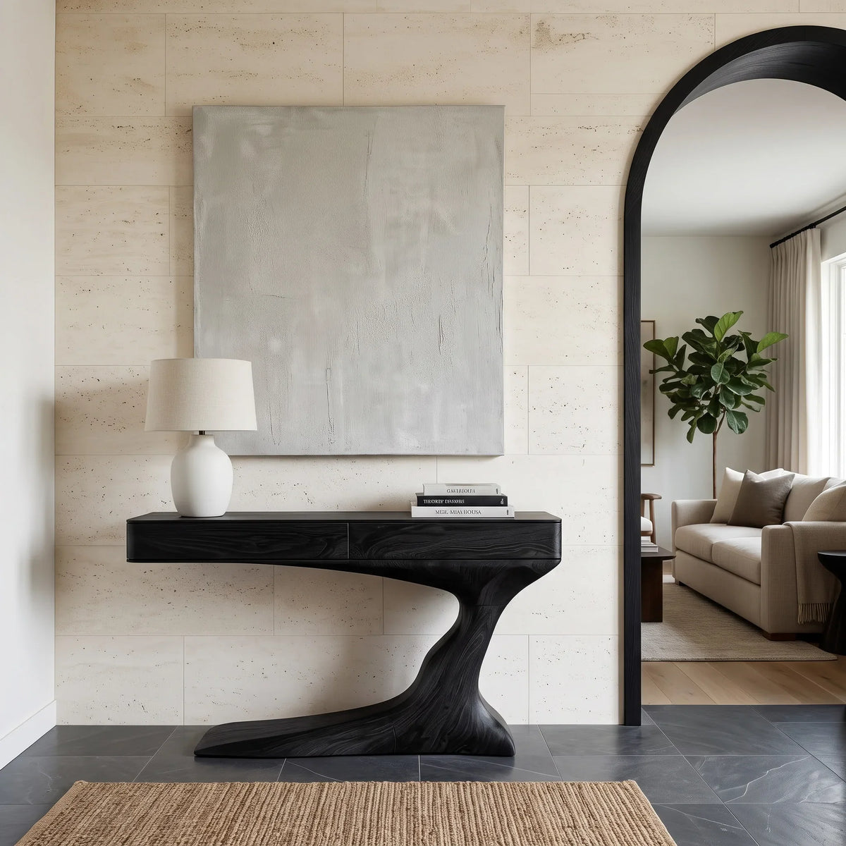Modern Curved Console Table With Drawers For Entryway