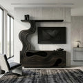 Sculptural Carved Wooden TV Stand With Display Shelf For Living Room