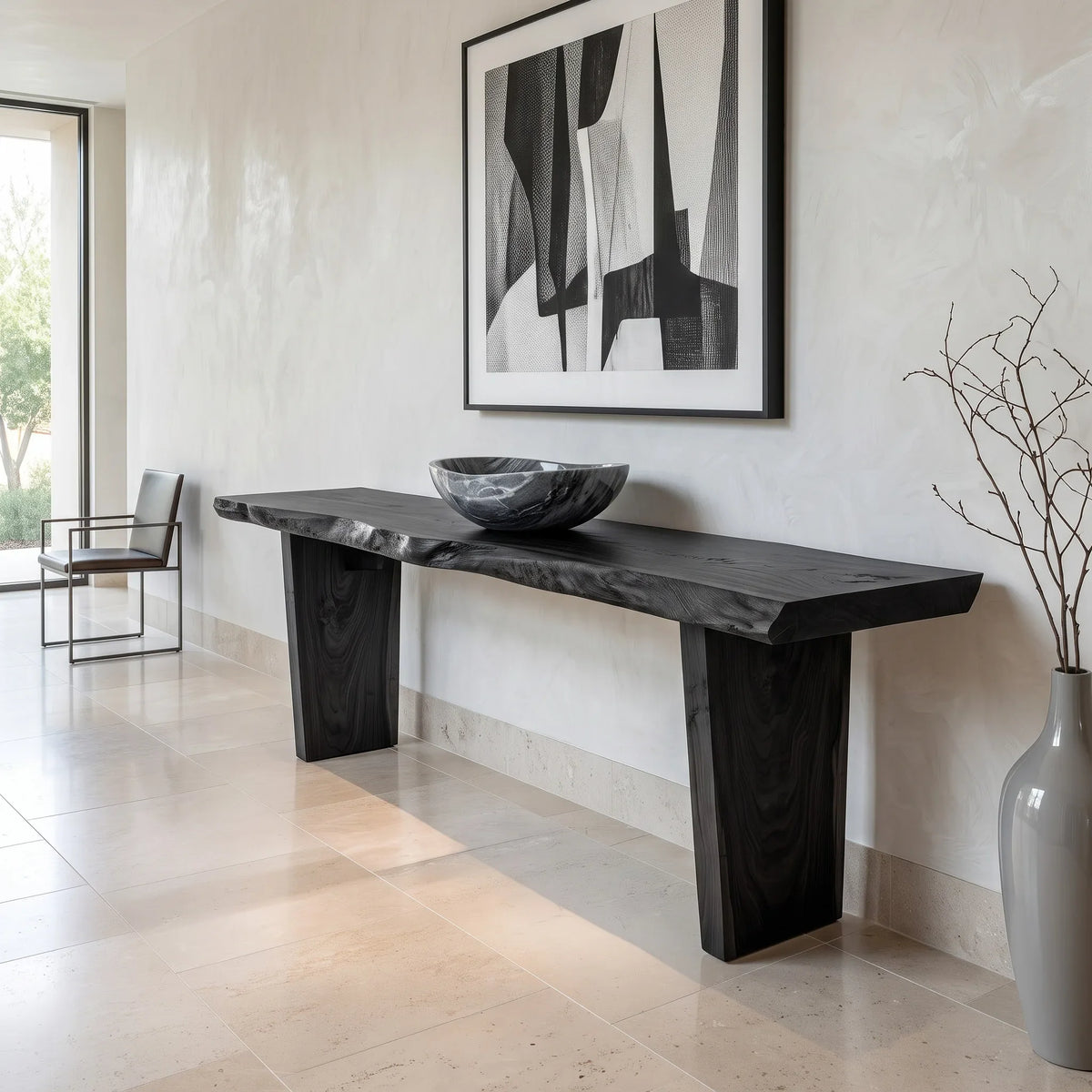 Live Edge Console Table With Slab Top For Entryway
