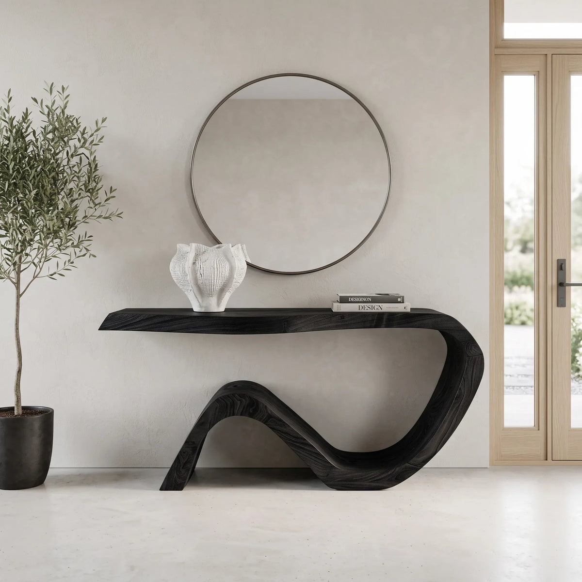 Organic Curved Waterfall Console Table For Entryway