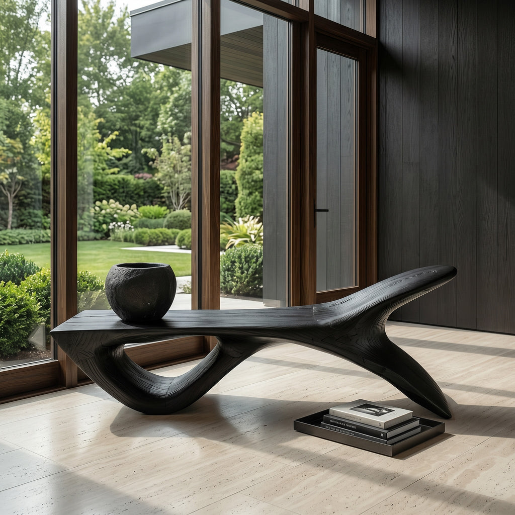Luxury Wooden Bench With Fish Tail Shape For Living Room