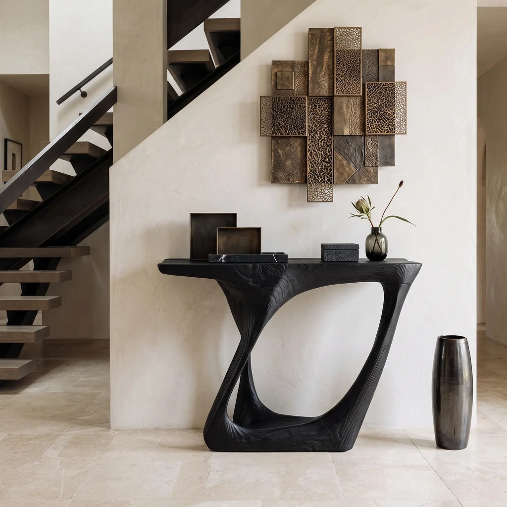 Organic Sculptural Open Base Console Table For Entryway