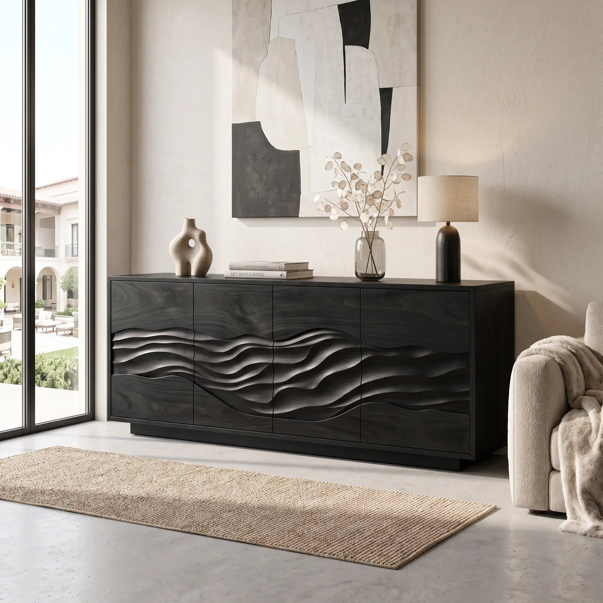 Mid Century Wave Carved Credenza Modern Entryway