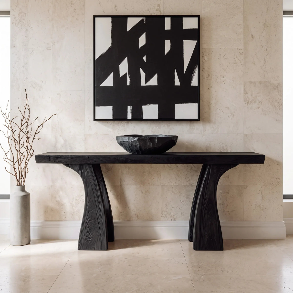 Organic Modern Sculptural Console Table With Curved Legs For Entryway
