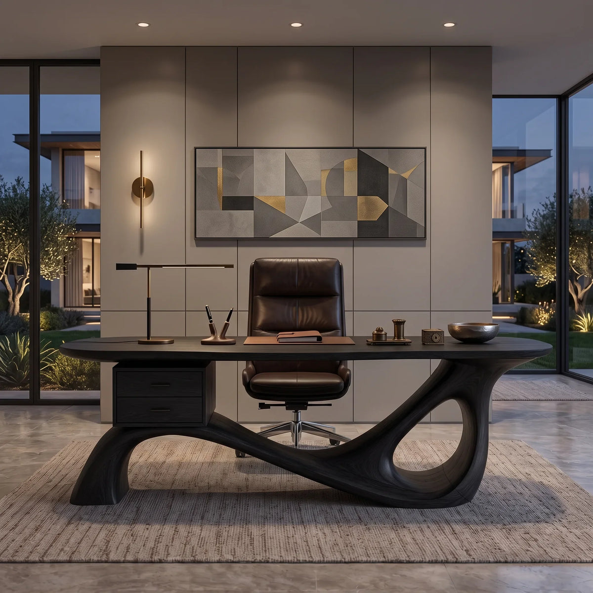 Comtemporary Executive Desk Sculptural Curved Base For Luxury Office