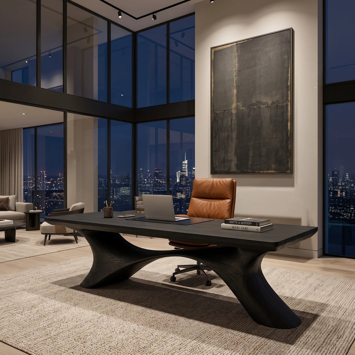 Modern Office Desk Organic Curved Base Contemporary Workspace