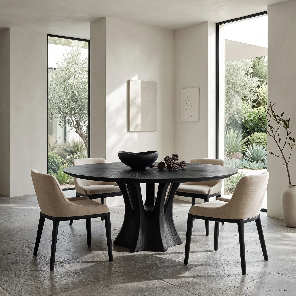 Modern Sculptural Pedestal Round Dining Table For Dining Room