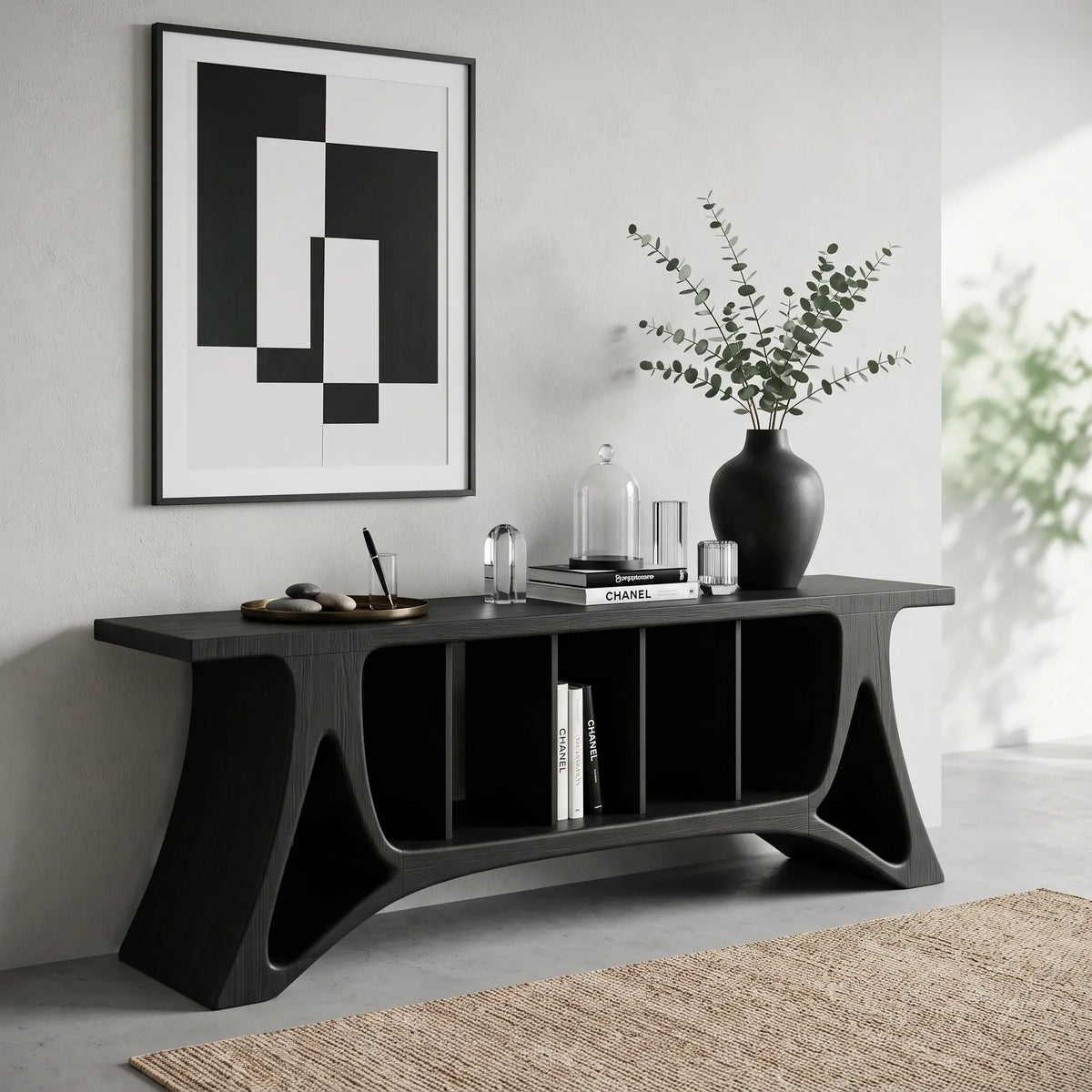 Contemporary Open Shelf Console Table For Living Room