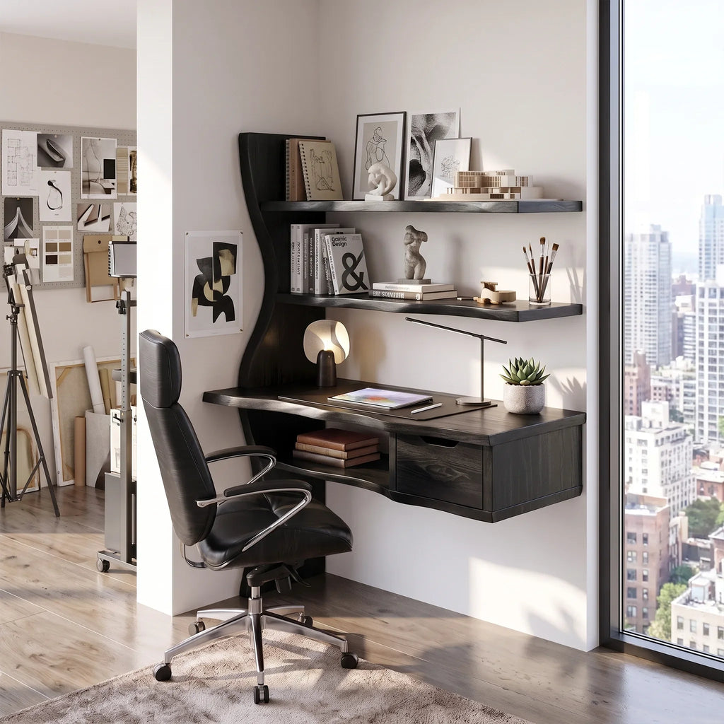 Airy Computer Desk Home Office Desk Writing Desk With Floating Shelves For Home Office