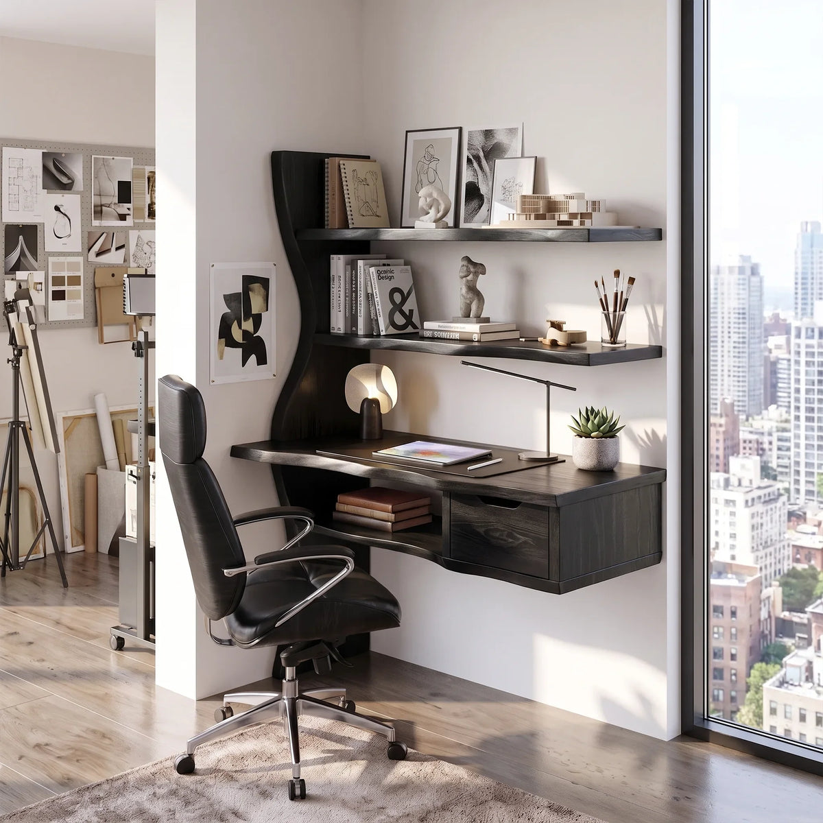 Airy Computer Desk Home Office Desk Writing Desk With Floating Shelves For Home Office