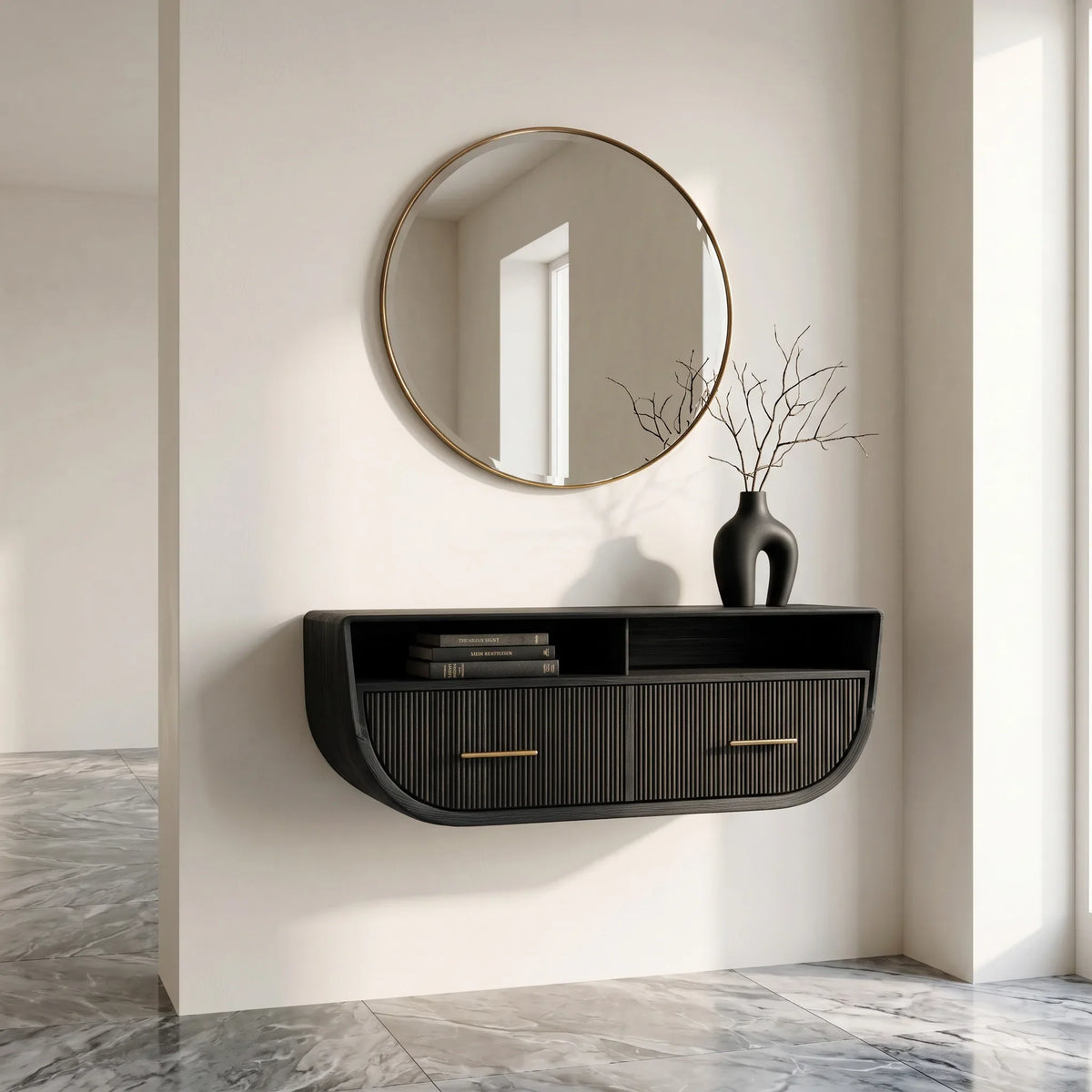Modern Fluted Floating Console Table For Entryway