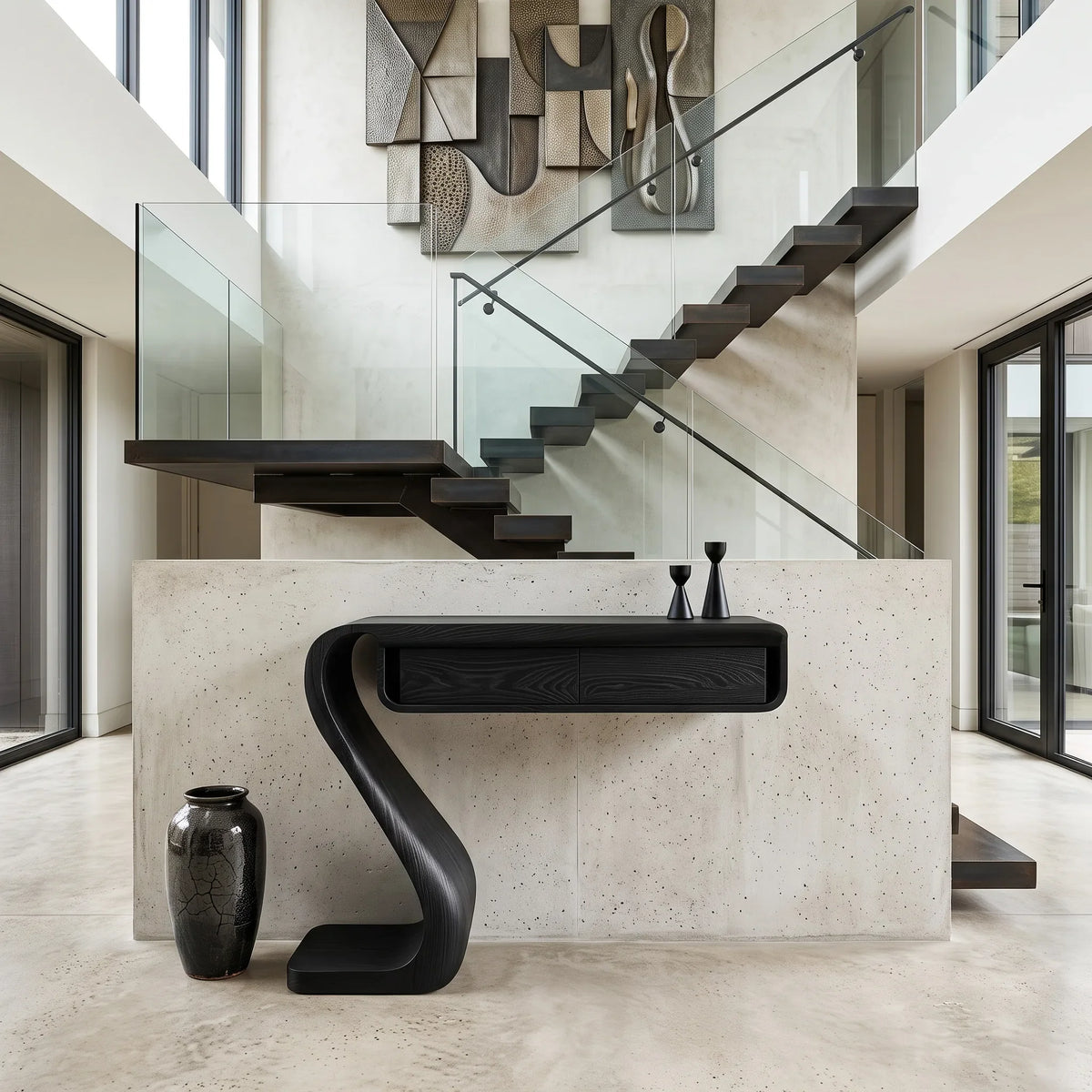 Contemporary Curved Drawer Console Table For Living Room