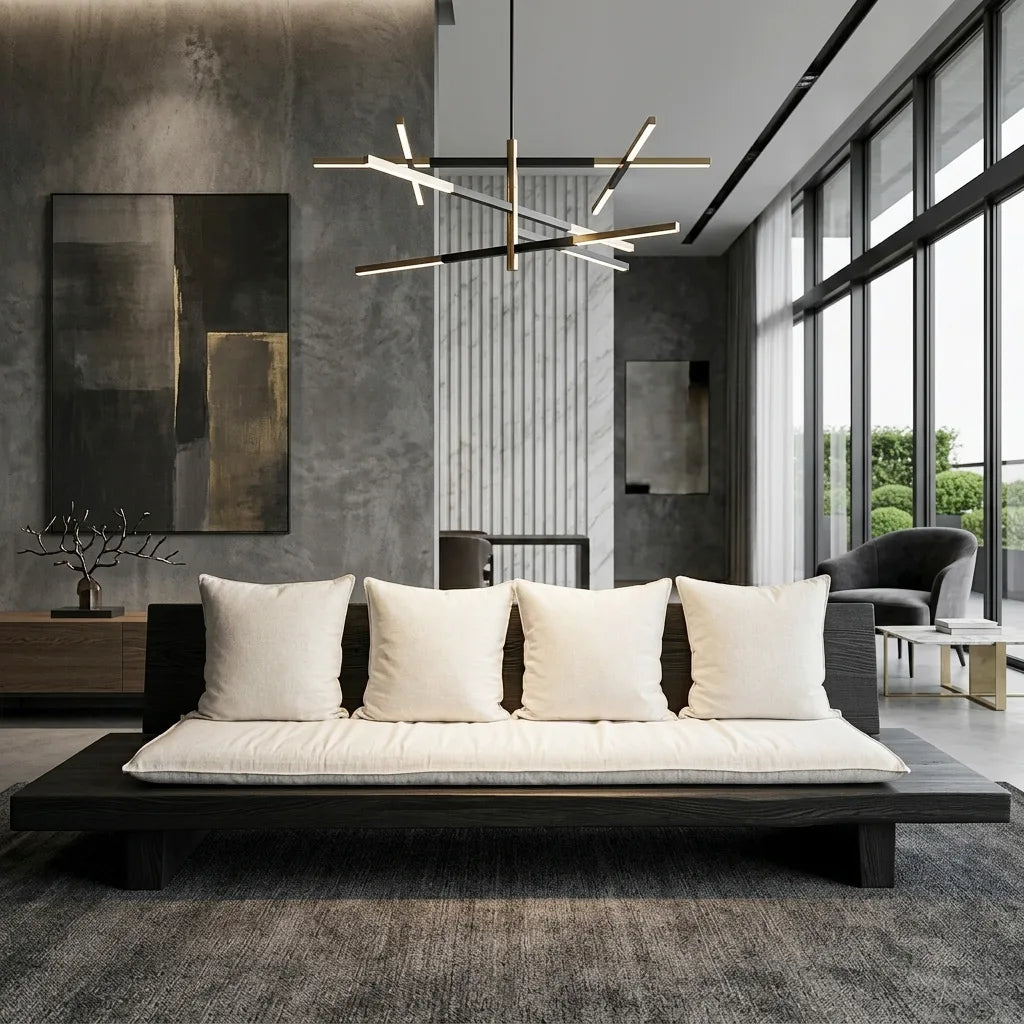 Minimalist Wooden Sofa With Cushions For Living Room