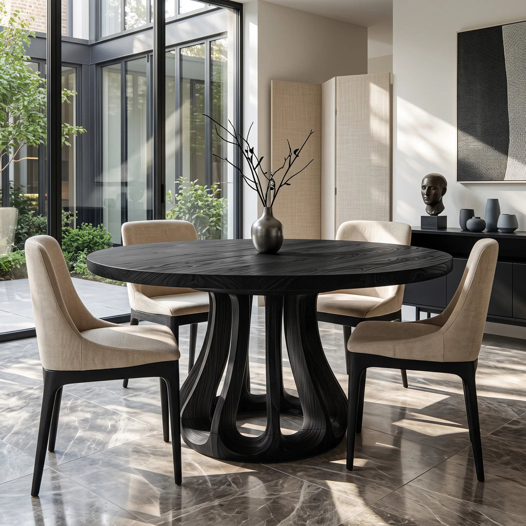 Modern Carved Pedestal Round Dining Table For Dining Room