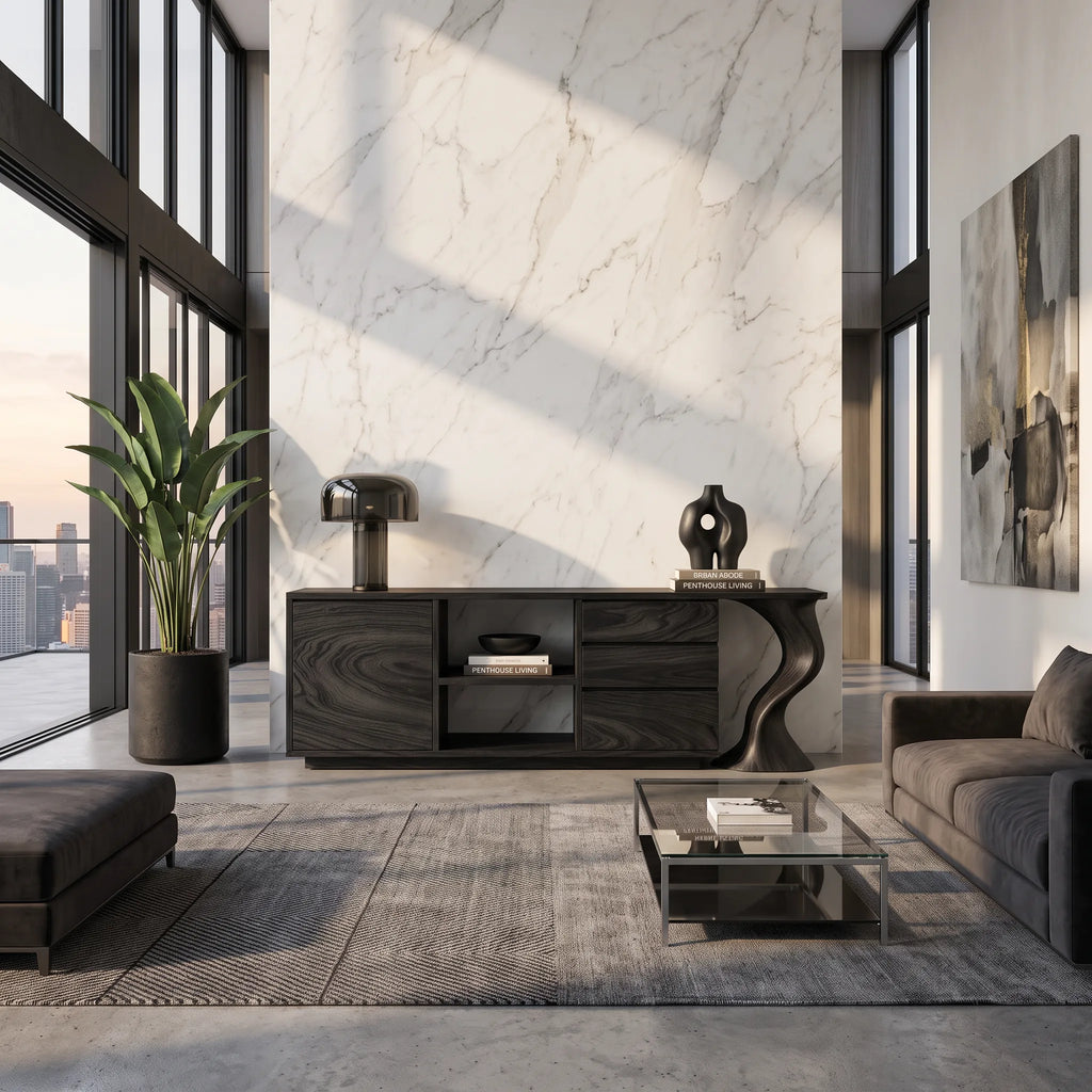 Contemporary Grooved Front Credenza Open Dining Room