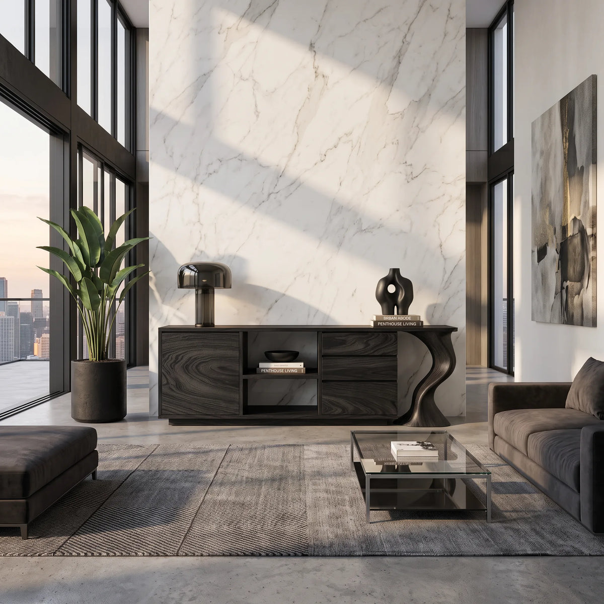 Contemporary Grooved Front Credenza Open Dining Room