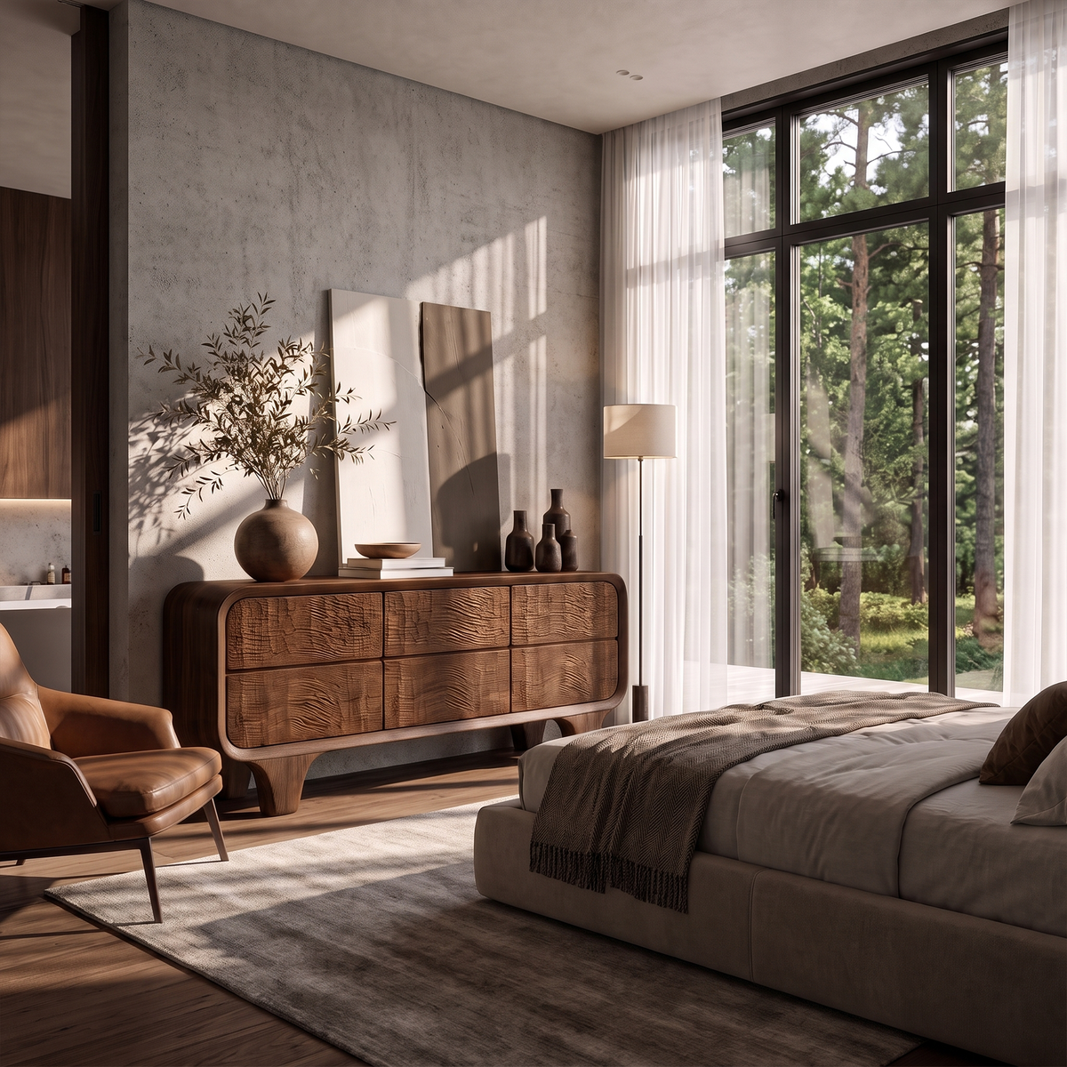 Contemporary Solid Wood Dresser With Smooth Curved Corners For Bedroom