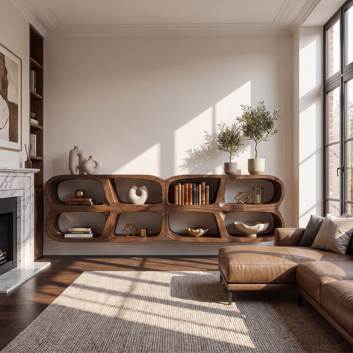 Modern Wall Mounted Bookshelf With Open Display Shelves For Living Room