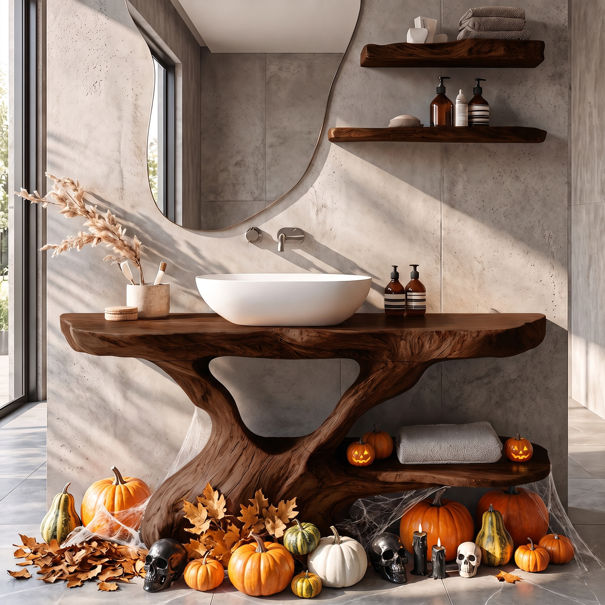 Organic Halloween Bathroom Vanity With Sculptural Tree Root Base For Bathroom