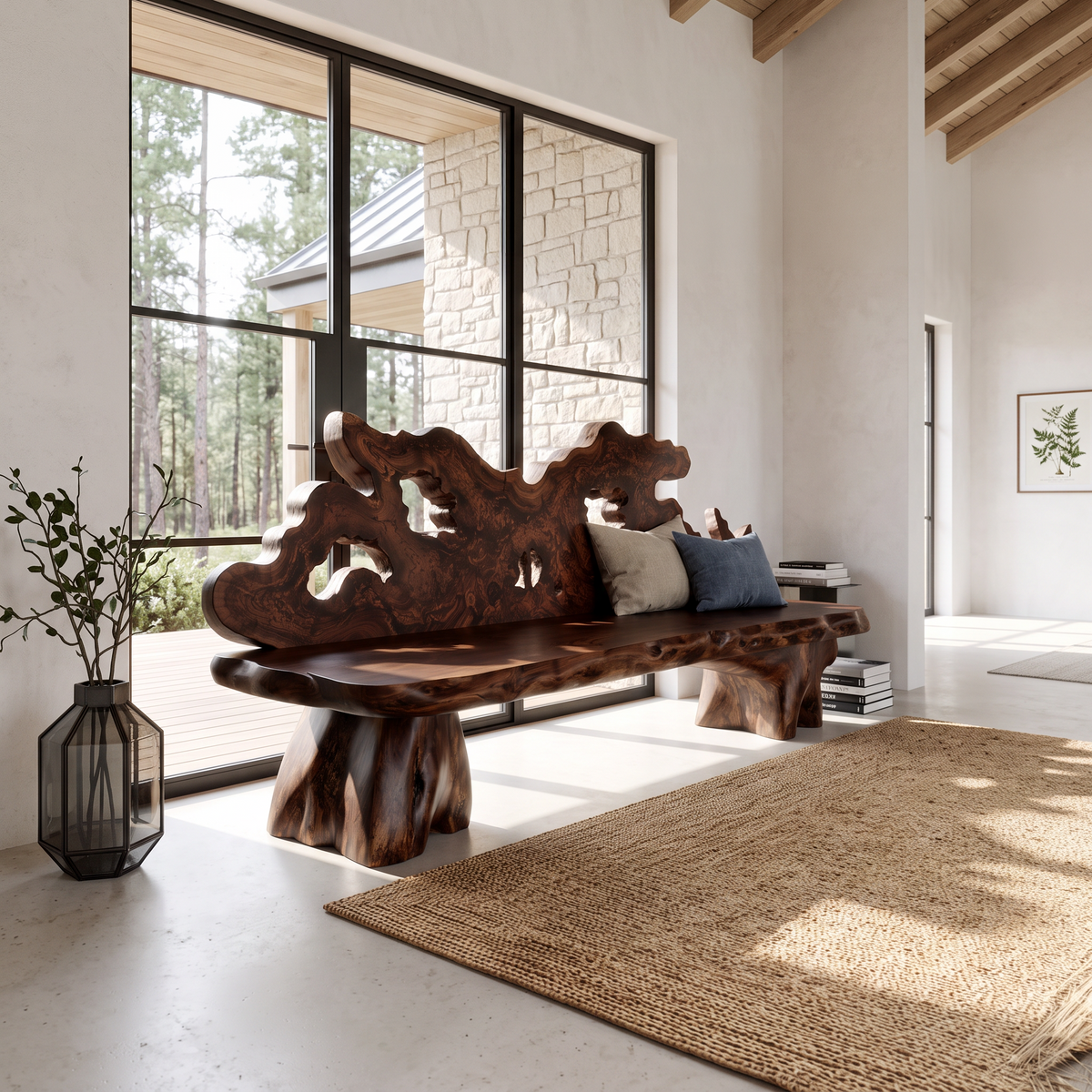 Modern Halloween Outdoor Bench With Sculptural Tree Frame For Garden