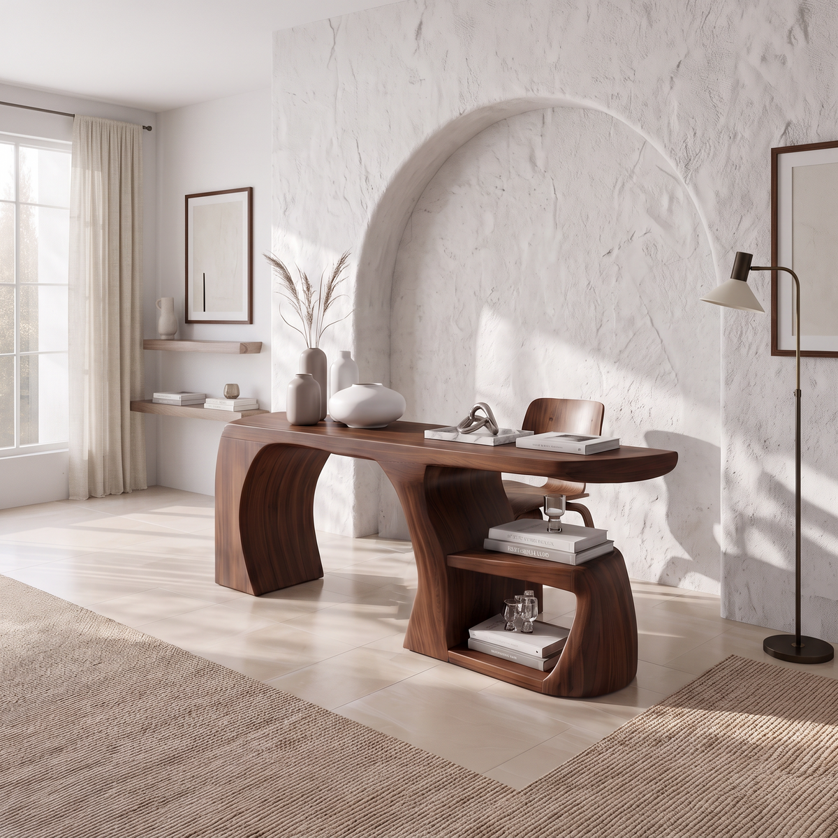 Modern Wood Desk With Floating Drawers For Office