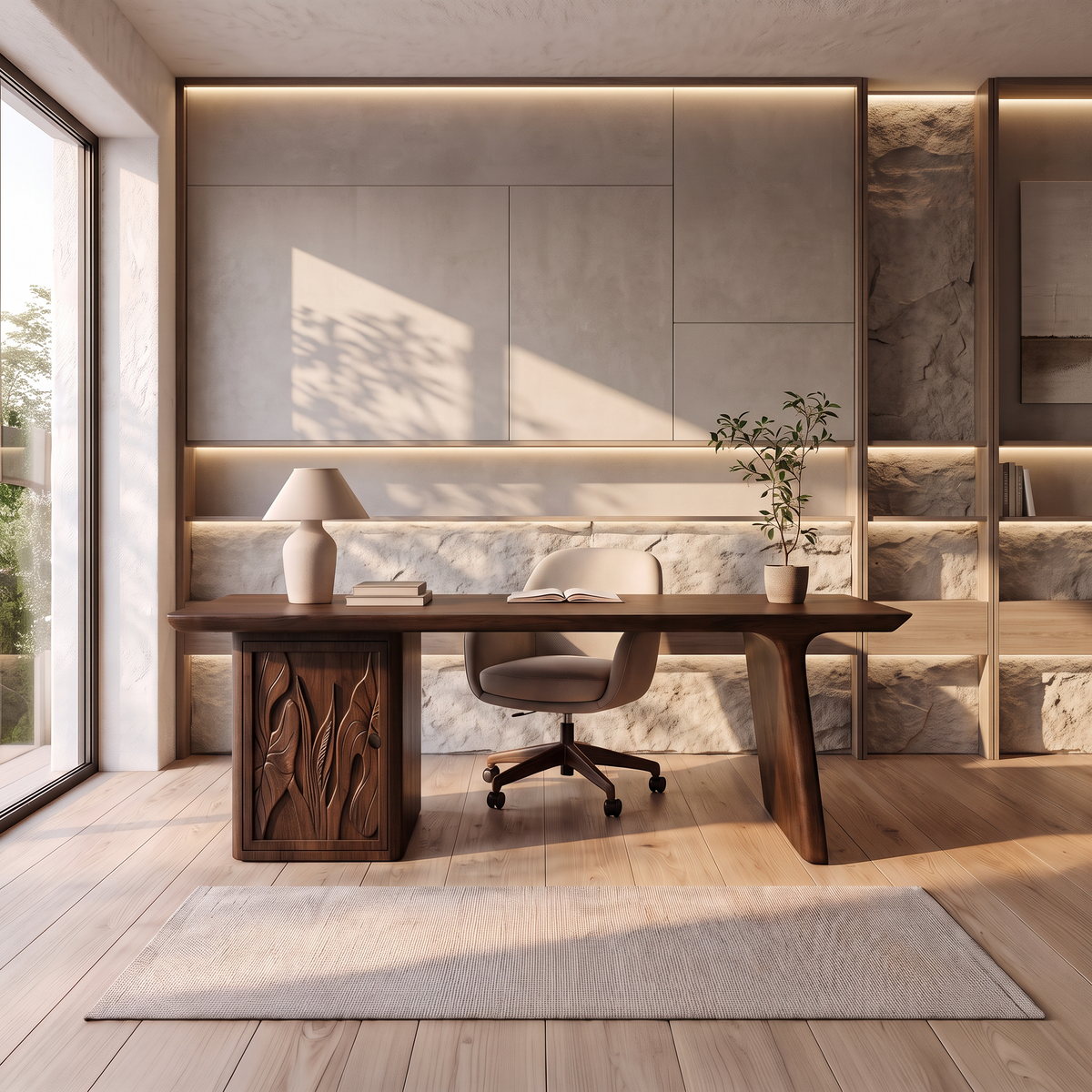 Contemporary Executive Desk With Side Storage Cabinet For Home Office