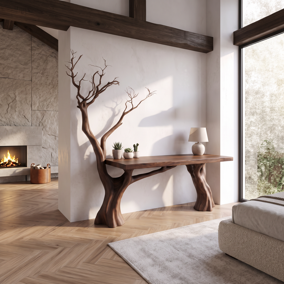 Rustic Computer Desk With Artistic Branch Inspired Base For Home Office