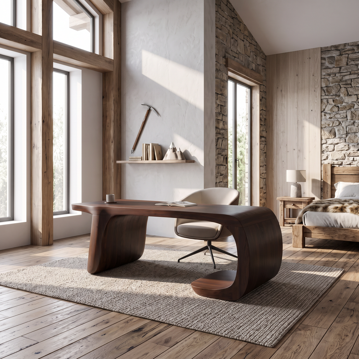 Minimalist Writing Desk With Clean Symmetrical Base For Home Office