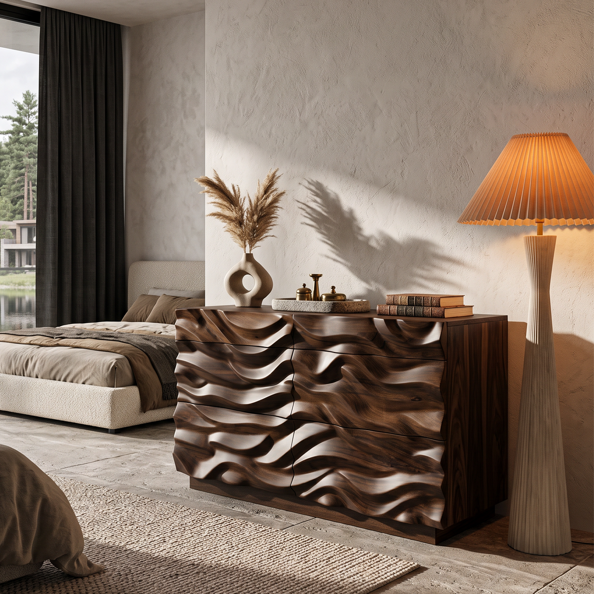 Modern Dresser With Sculpted Wave Front For Bedroom