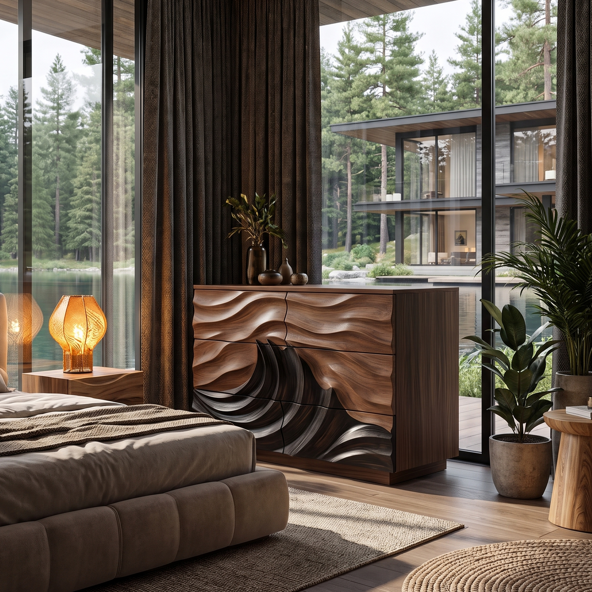 Modern Black Dresser With Light Contrast Panels For Bedroom
