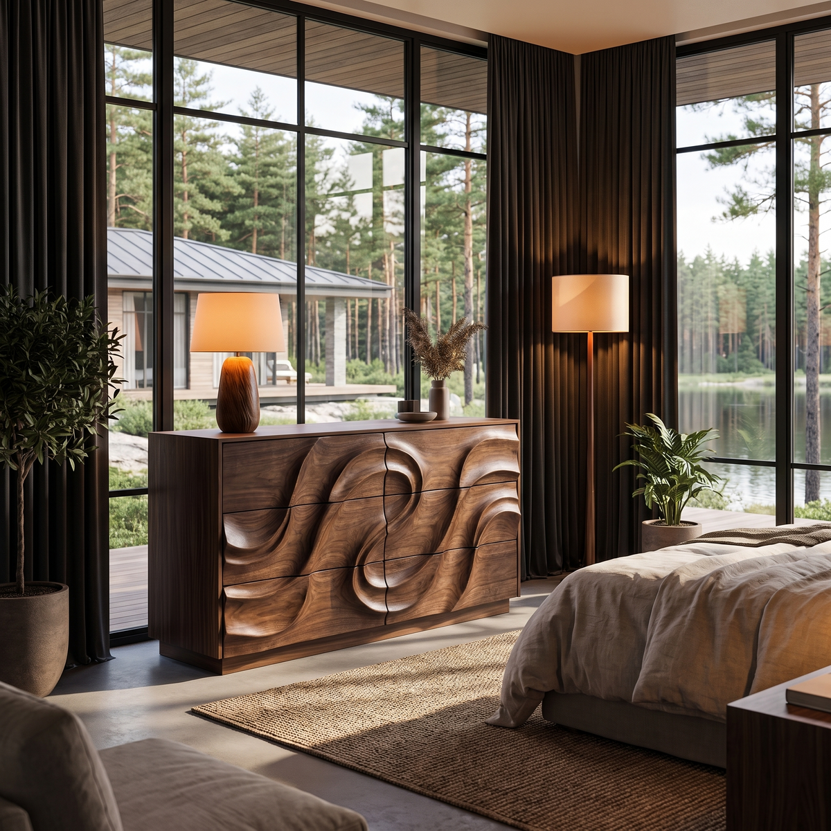 Organic Bedroom Dresser With Flowing Wave Pattern For Bedroom