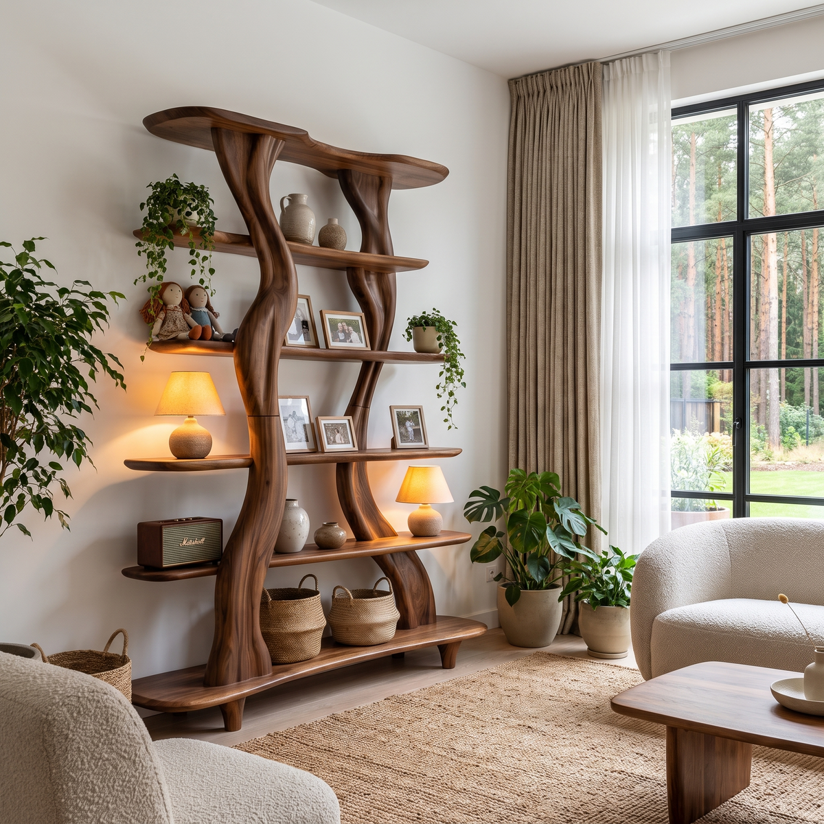 Mid Century Sculptural Bookshelf With Branch Inspired Frame For Living Room