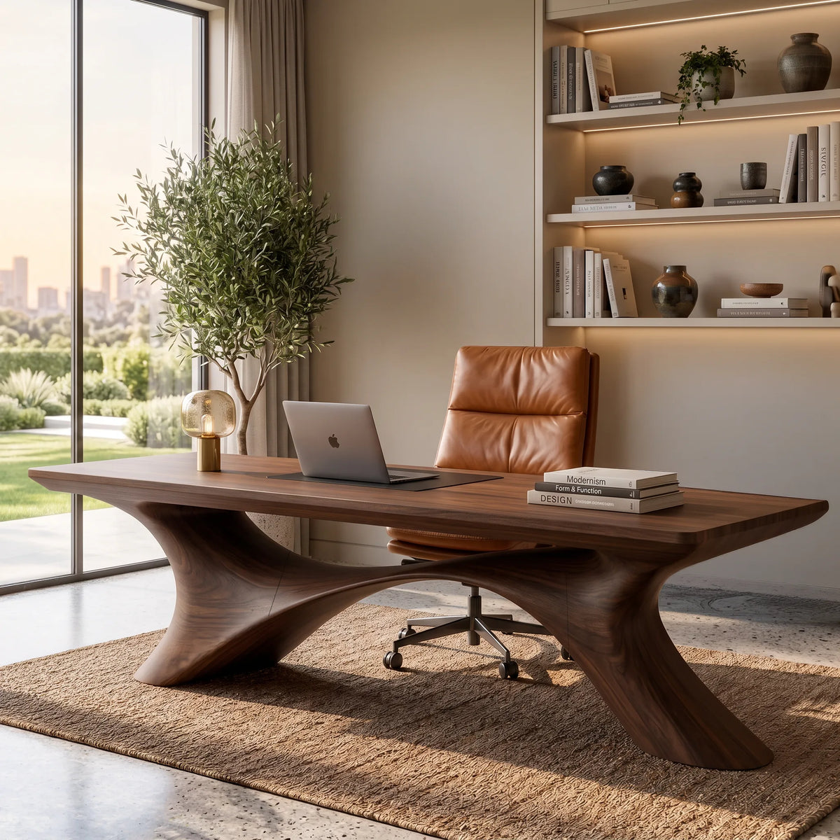 Modern Office Desk Organic Curved Base Contemporary Workspace