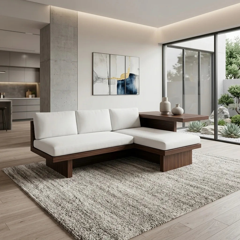 Modern L Shaped Sofa Integrated Shelving For Living Room