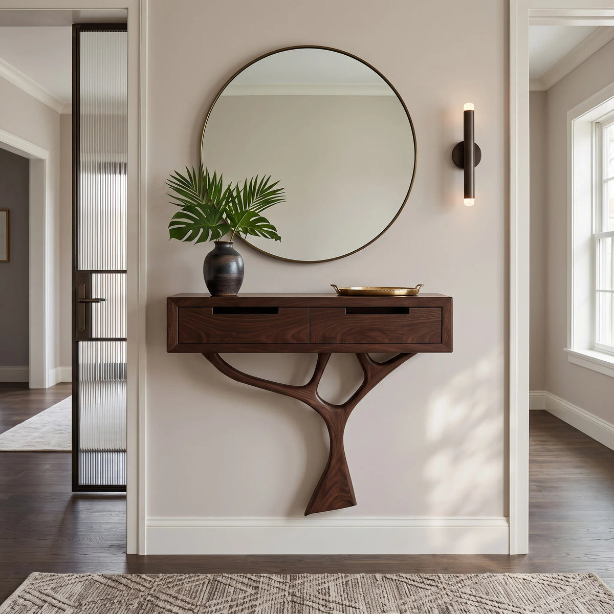 Contemporary Organic Wooden Console Table For Entryway