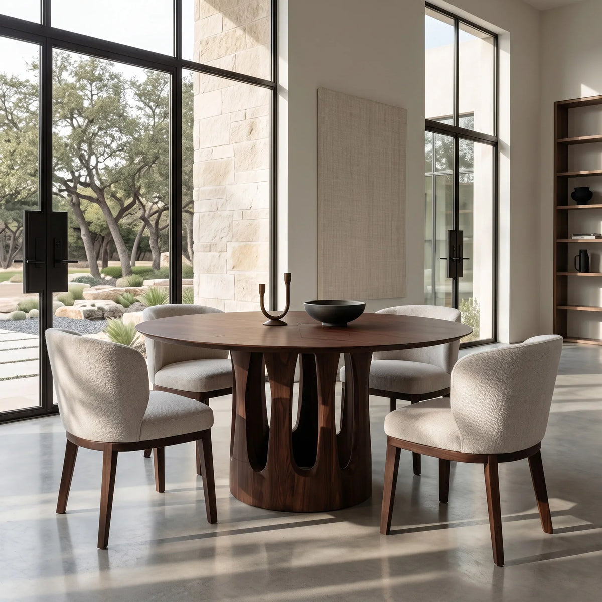 Contemporary Curved Pedestal Round Dining Table For Dining Room
