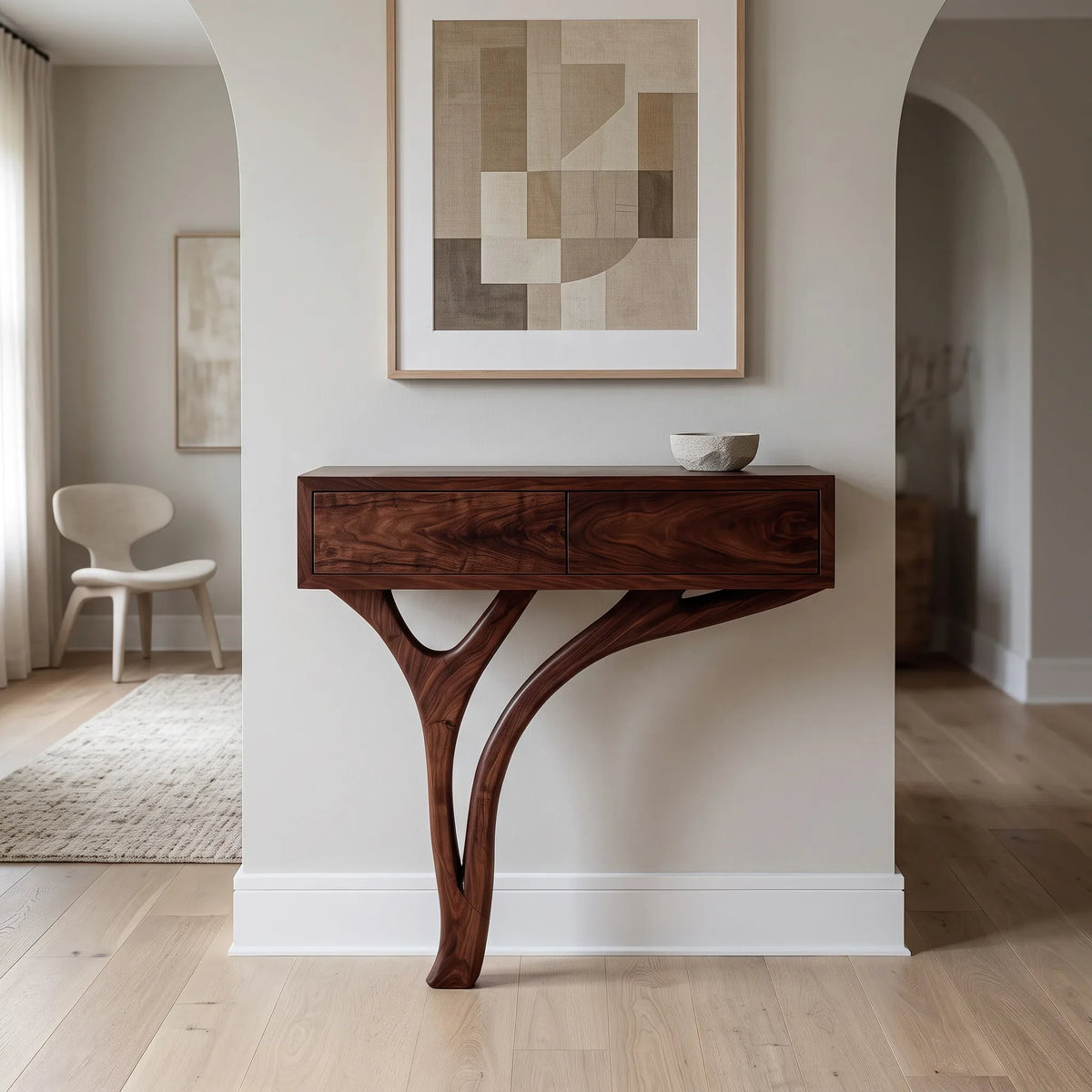 Contemporary Curved Wooden Console Table For Entryway