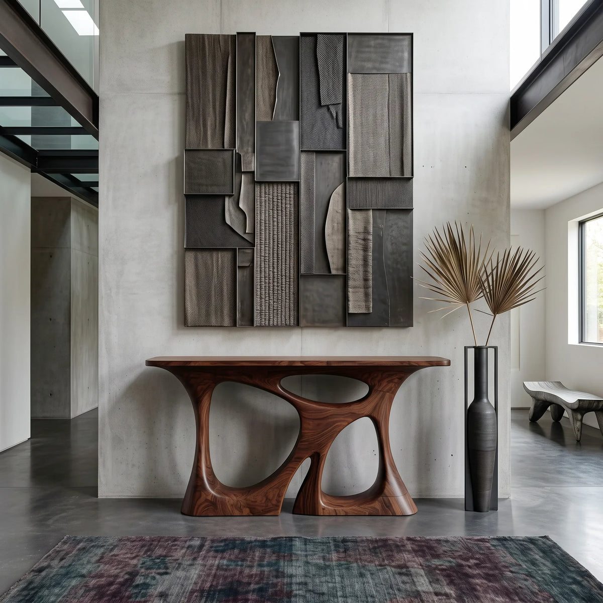 Modern Sculptural Open Frame Console Table For Entryway