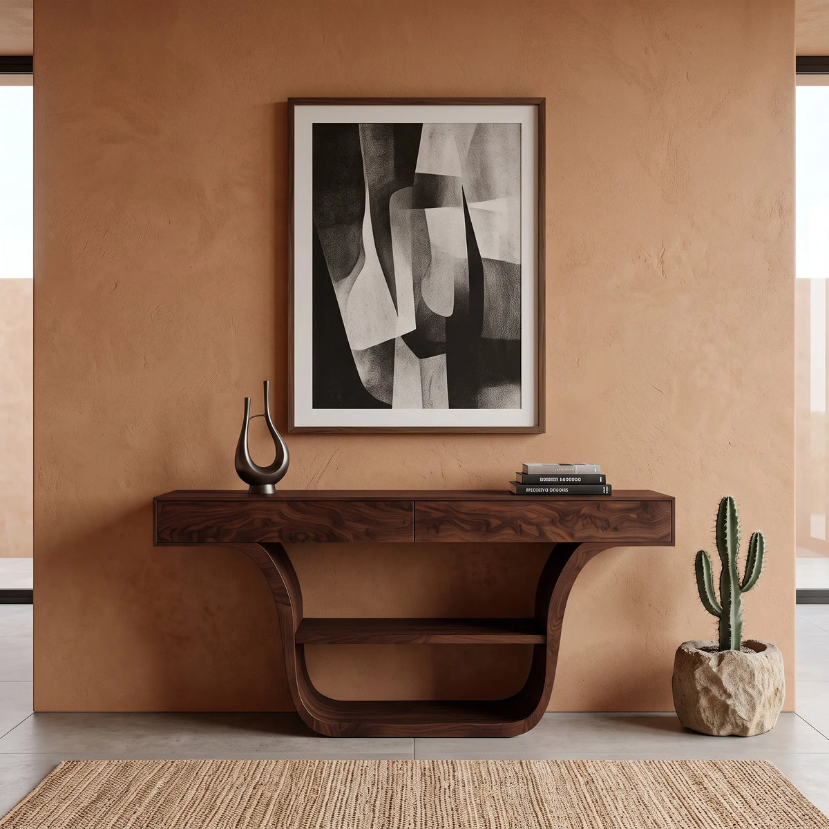 Contemporary Curved Storage Console Table For Entryway
