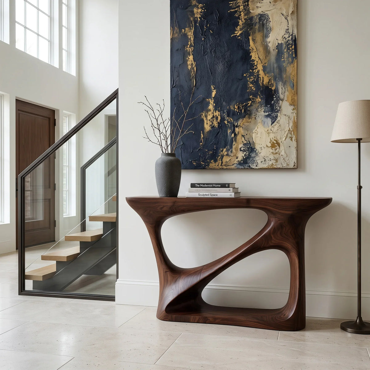 Modern Organic Open Base Console Table For Entryway